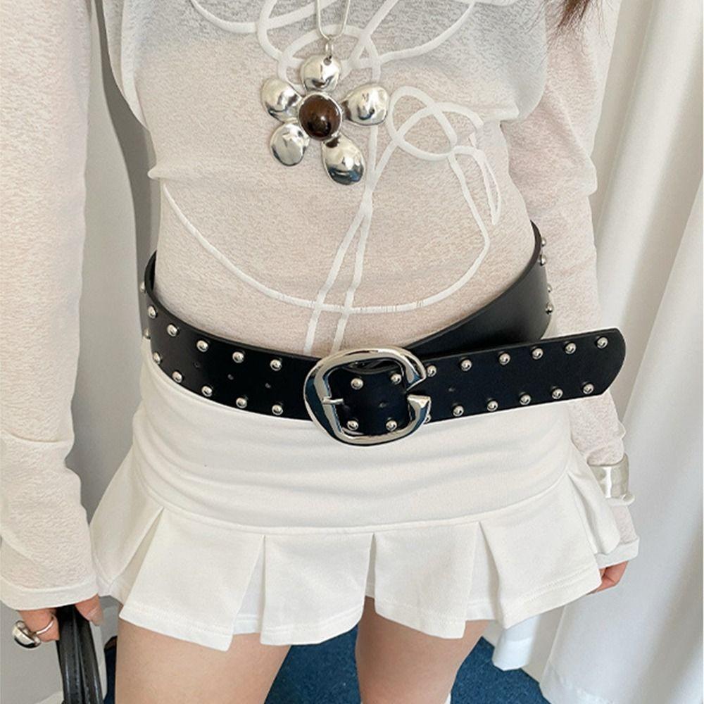 Punk Style Rivet Waist Belt Designer Dress Jeans Belt Heavy-Duty Wide Women's Belt  Streetwear