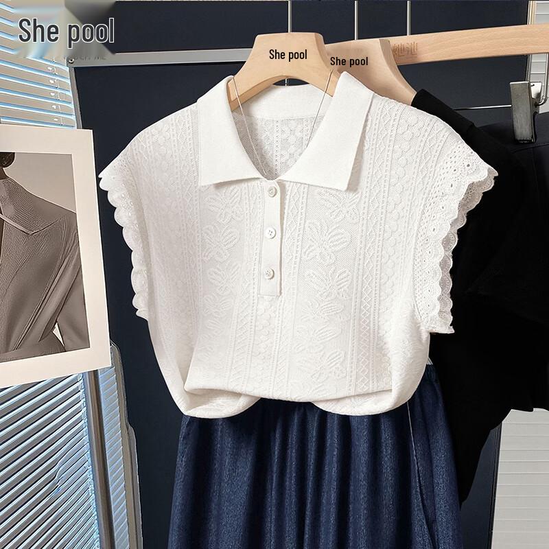 Women s Elegant Lyocell Lace Knit Sleeveless Lapel Top XL