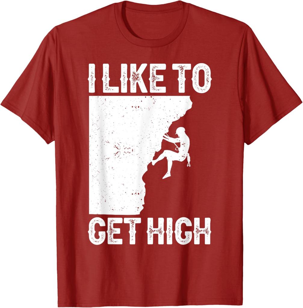 I Like To Get High Rock Climbing Graphic TShirt Men Women Cotton Sport Tee