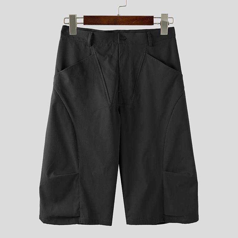 INCERUN Men Zipper Up Waist Pockets Casual Loose Cropped Pants Capri