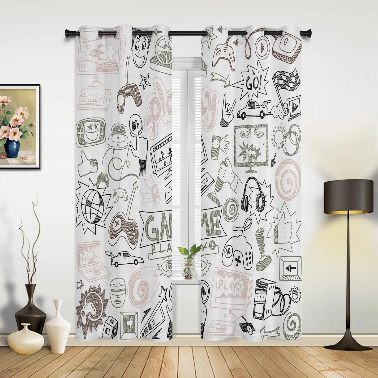 Gamepad-Taste Videospiel Cartoon Vorhänge für Schlafzimmer Wohnzimmer Vorhänge Küche Kinderzimmer Fenstervorhang Heimdekor 135W x 60H(cm) x1