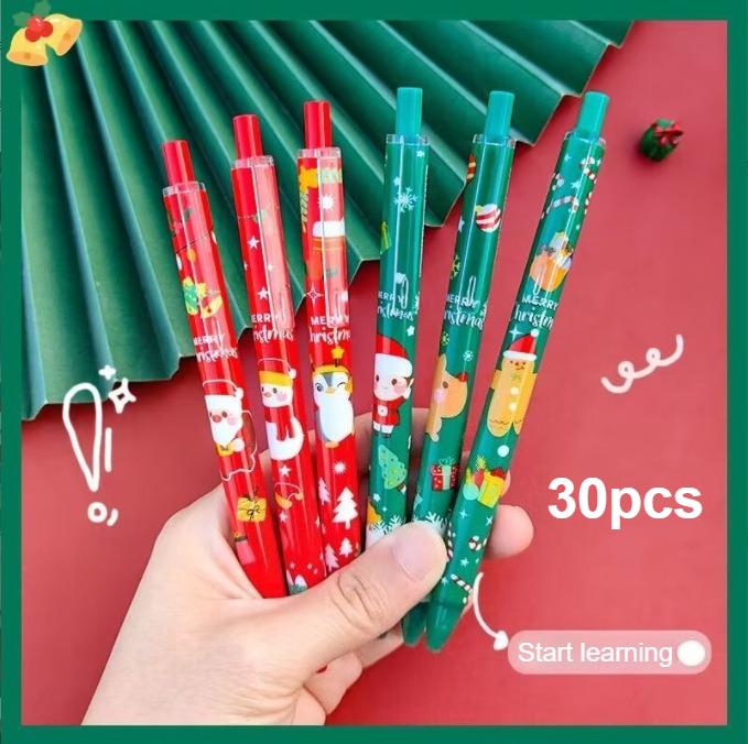 15/30 Stück Weihnachten 0,5 mm Gelschreiber, Schneemann Rentier Weihnachtsmann Aufdruck Dekorativ Büro Schule Klick-Typ Unterschrift Schreiben Geschenk