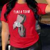 TIME A TEAM HAND Cotton T-Shirt Short Sleeve Round Neck Women 2d Print Tops