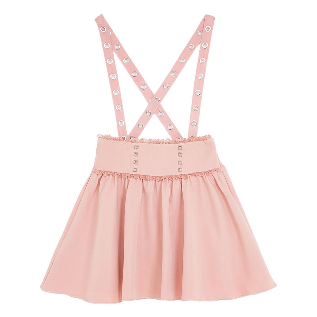 [Yumetembo] Back Tiered Eyelet Jumper Skirt, Pink
