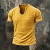 2026 Solid-color Men's Retro Cotton-Linen Mustache Edge Special V-Neck Short-Sleeve T-Shirt