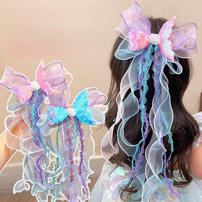 Princess Crown Hair Clip with Butterfly Bow Tie and Shiny Organza Ribbon Children's Hair Accessories Lovely Hairpins Set