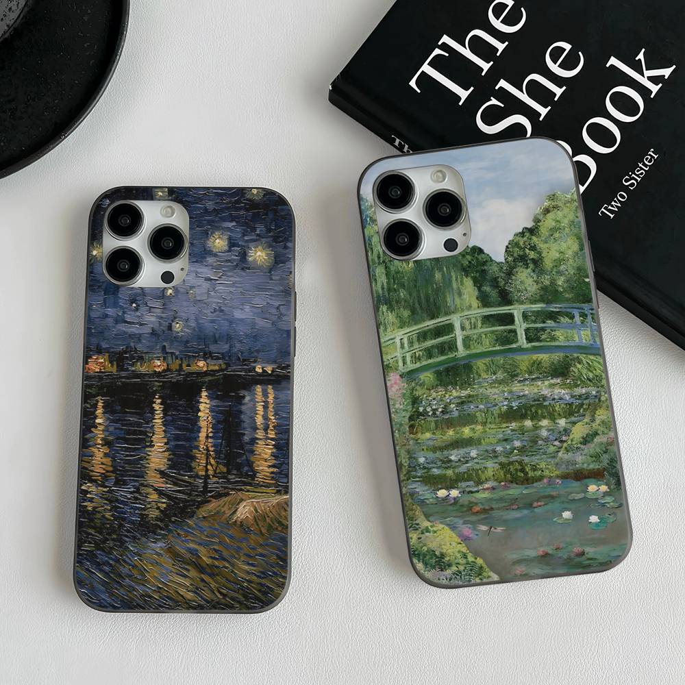 Van Gogh Oil Painting Phone Case For IPhone 16 15 17 Pro 11 12 13 14 Pro Max Plus Soft Ripple Silicone Cover Shell