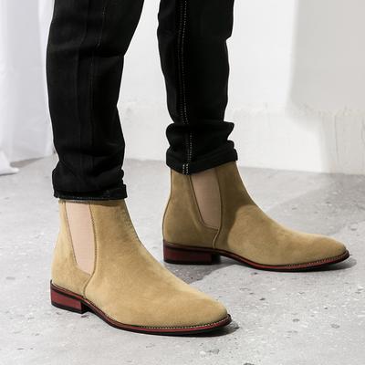 Modische Chelsea-Stiefel für Herren im britischen Stil, aus echtem Leder, Wildleder, für Herren, modische Stiefeletten, lässige kurze Stiefel, High-Top-Schuhe