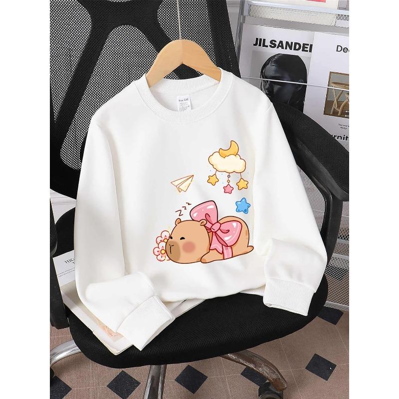 Kids Sweatshirt Crewneck Sweatshirt for Girls Featuring a Bear Adorned with a Bow And Stars. It'S Machine Washable