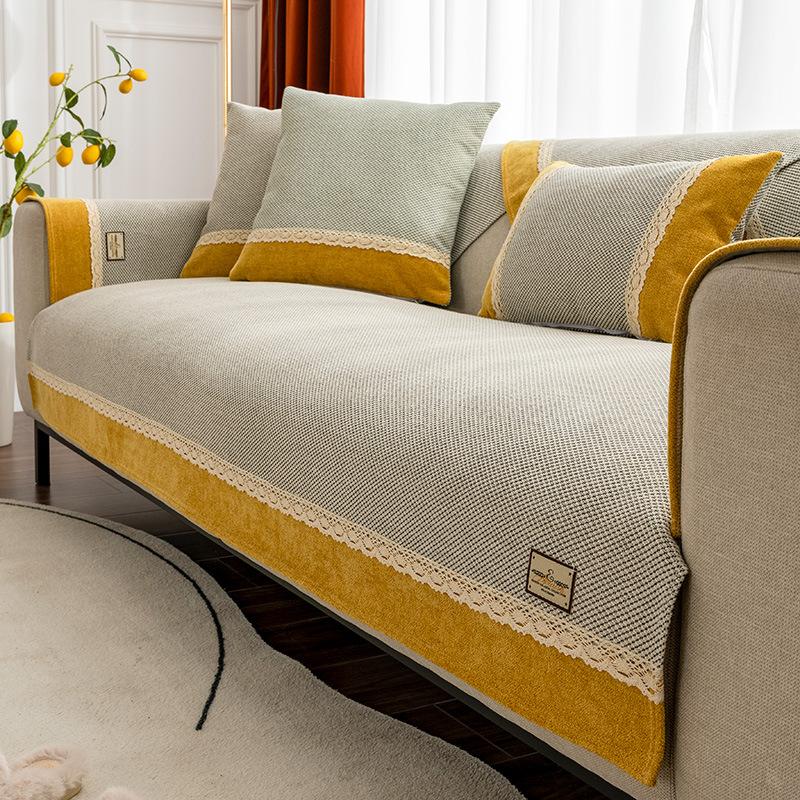 Bawełniano-lniana poduszka na sofę Cztery pory roku Uniwersalna Antypoślizgowa Prosta Nowoczesna Lniana poduszka na siedzenie Zielony pokrowiec na sofę Ręcznik