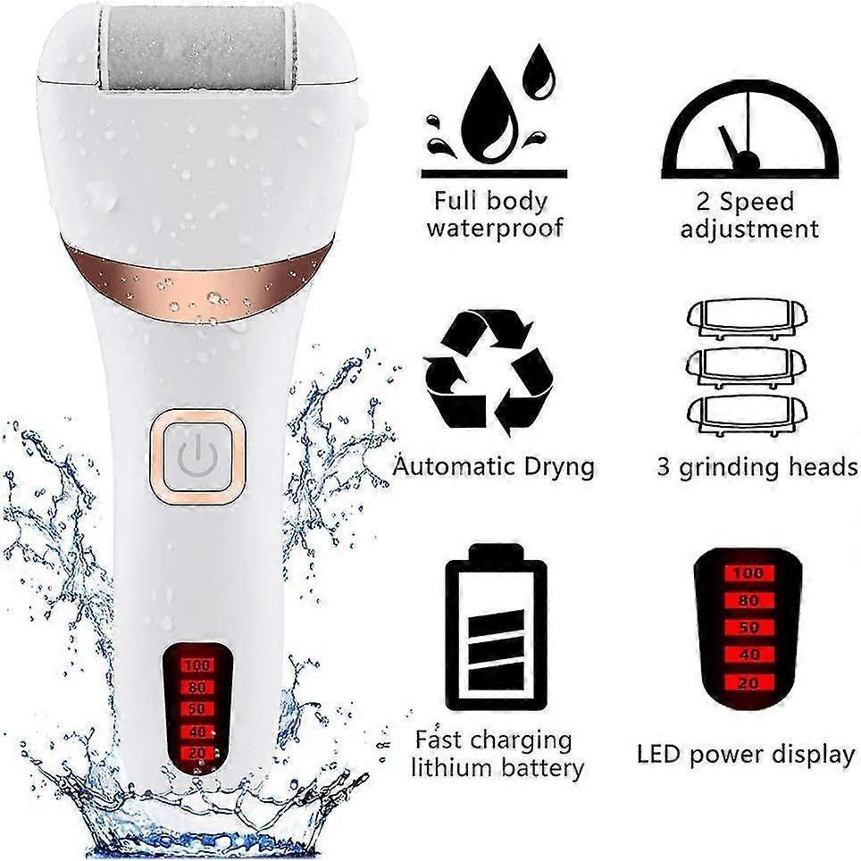 Electric Foot Callus Remover Kit, Rechargeable Callous Removers 3 Grinding Heads Portable Waterproof Foot File, Professional Pedicure Tools Feet Care