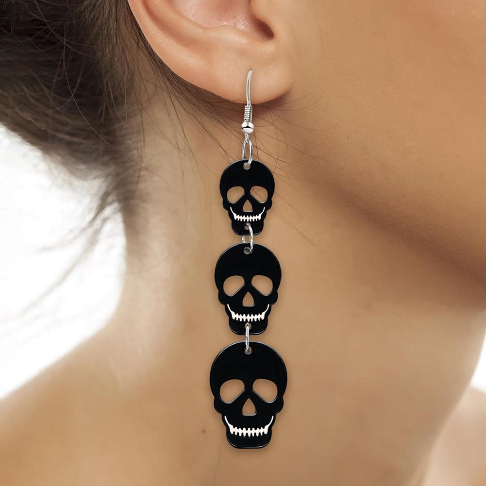Acrylic Halloween Skull Bat Drop Dangle Earrings Multi-Layered Skull Stacking Earrings Dangle Earrings for Halloween Party