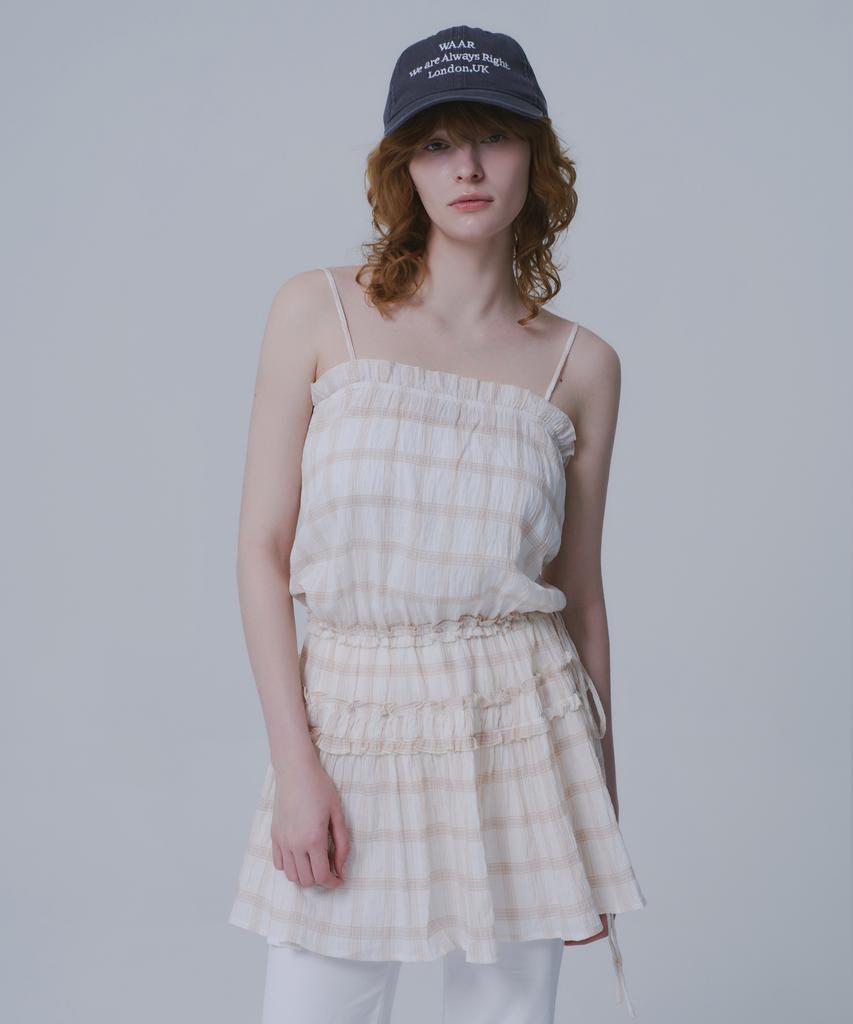 War For Woman Whd-02 Check Shirred Dress_Beige