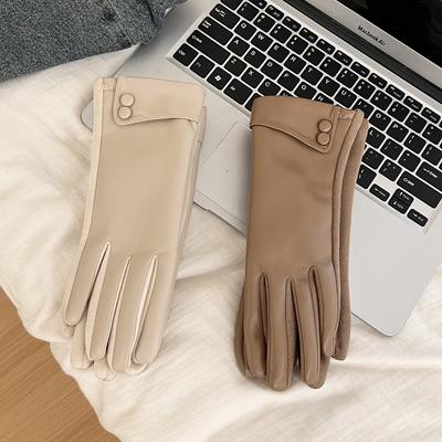 2025 New Leather Gloves Winter Women's Velvet Thickened Warm Windproof Cold Outdoor Riding Driving Five-finger Touch Screen