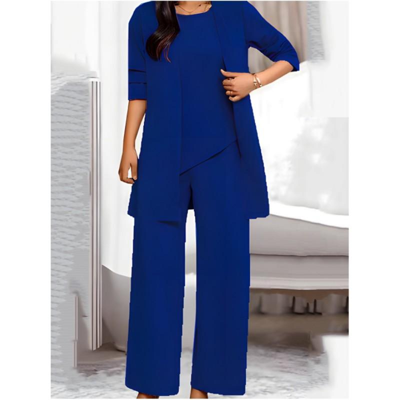 Dámsky jarný a jesenný set plus size, ktorý omladzuje a zoštíhľuje, jednofarebný jednoduchý cestovateľský top + nohavice