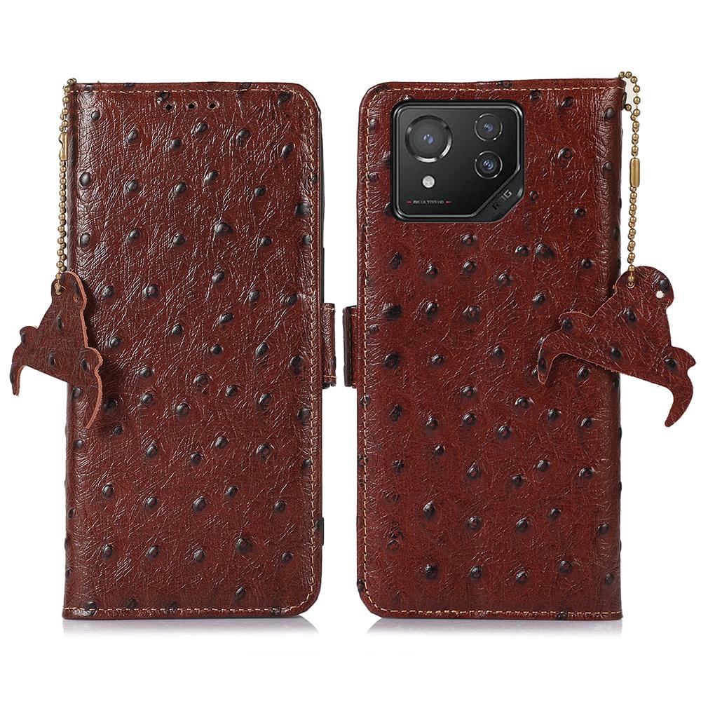 For Asus ROG Phone 8 5G/Phone 8 Pro 5G Ostrich Texture Wallet Case Genuine Cow Leather Phone Cover