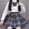 JK Uniform Pleated Skirt Cosplay Checkered School Uniform Top and Bottom Set Set Knee Long Sleeve Bow Cute Costume Sleeve Shirt JK Skirt [Yomuasf]