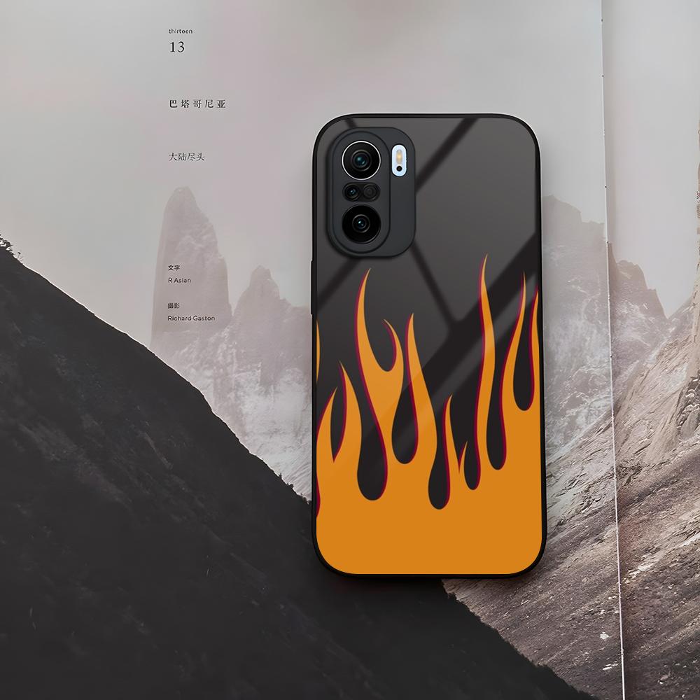Fashion Flame Pattern Phone Case Tempered Glass For Xiaomi 15 14 12 Lite Pro 13 11t Lite POCO M6 M5 X6 X5 X3 F5 F6 Pro Cover