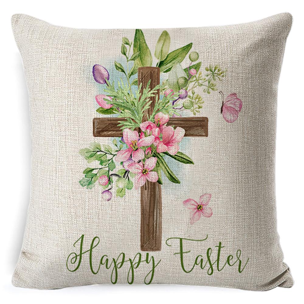 Cartoon Easter Pillow Cover Linen Watercolor Bunny Egg Home Sofa Cushion Cover