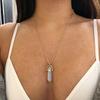 Fluorite Quartz Crystal Necklace Bohemian Hexagon Opal Chain Pendant Necklace for Women Bullet Hexagonal Stone Necklace Zircon
