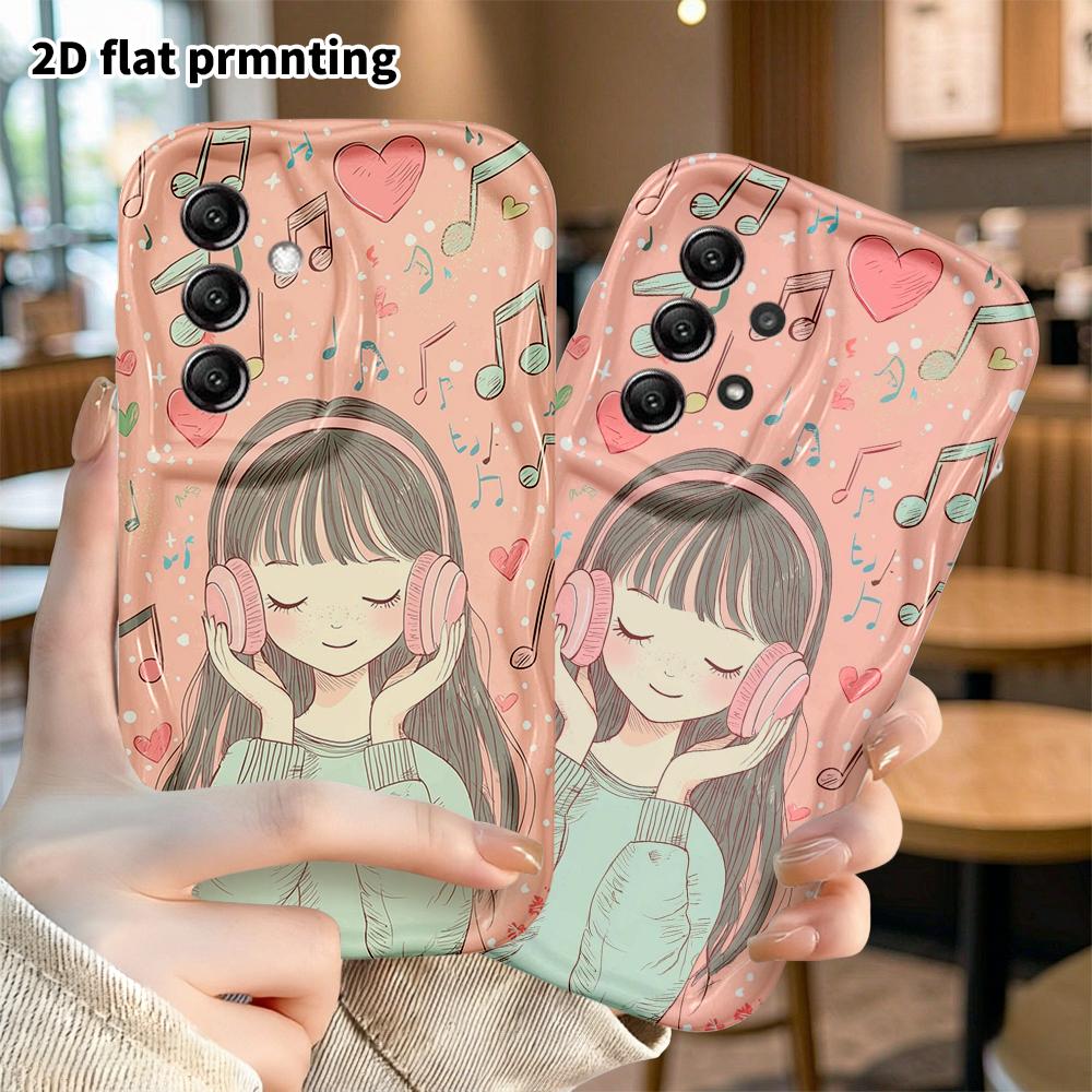 Phone Case: 2D Flat Samsung Galaxy A34 A35 M05 M06 S20 S22 S21 FE Plus 5G Protective Case, Girl Listening To Music, Christmas and Halloween Gift