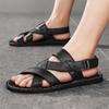 Men Slippers Handmade Simple Flats Summer Roman Sandals Retro Brown Leather Beach Shoes Large Size