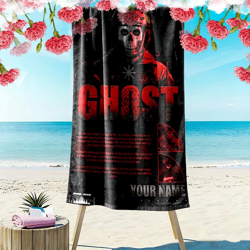 Name Custom Ghost COD Print Beach Towel, Large Soft Quick Dry Towel for Beach Camping Swimming