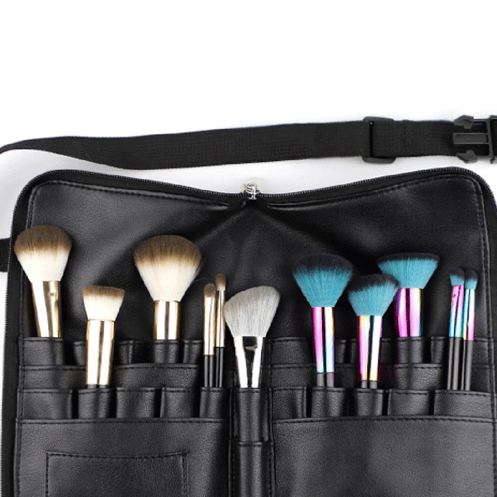 Buy Portable Zippered Makeup Brush Bag/Case with Belt Strap, PU Leather