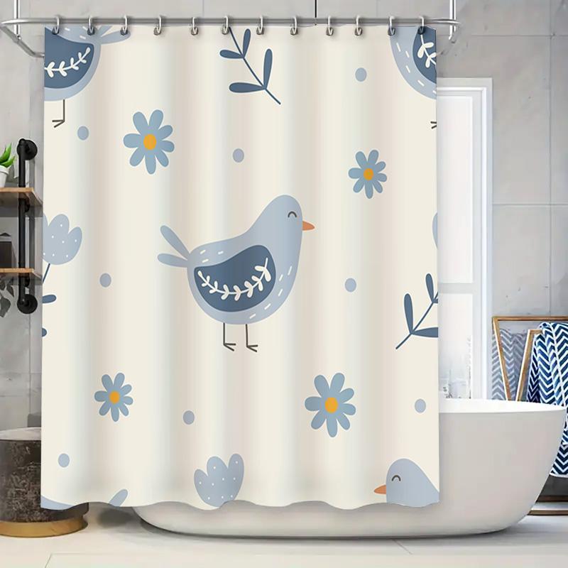 

Modern Blue Bird Floral Shower Curtain Home Decor Bathroom Waterproof Print Bath Accessories Set Small Size 69X72In (White) W60H190(CM)-1 Pcs