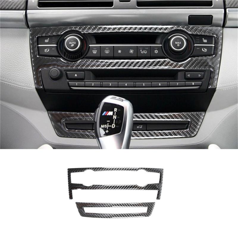 Carbon Fiber Car Interior Central Control Gear Shift Panel Trim Cover Stickers For BMW X5 E70 X6 E71 2008-2013 Car Accessories