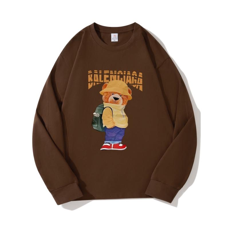 Yellow Hat Bear Autumn Clothing Long Sleeved Pure Cotton New Men's and Women's Top, Spring Inner Layer, Basic Shirt, Round Neck Long Sleeved T-shirt