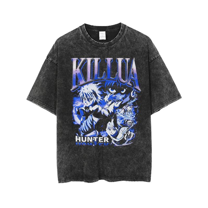 

Killua Zoldyck Tops Tees Unisex Vintage Washed Anime T Shirts Retro Unisexga yk Short Sleeve Oversized Retro Phantom Troupe Tshirt M