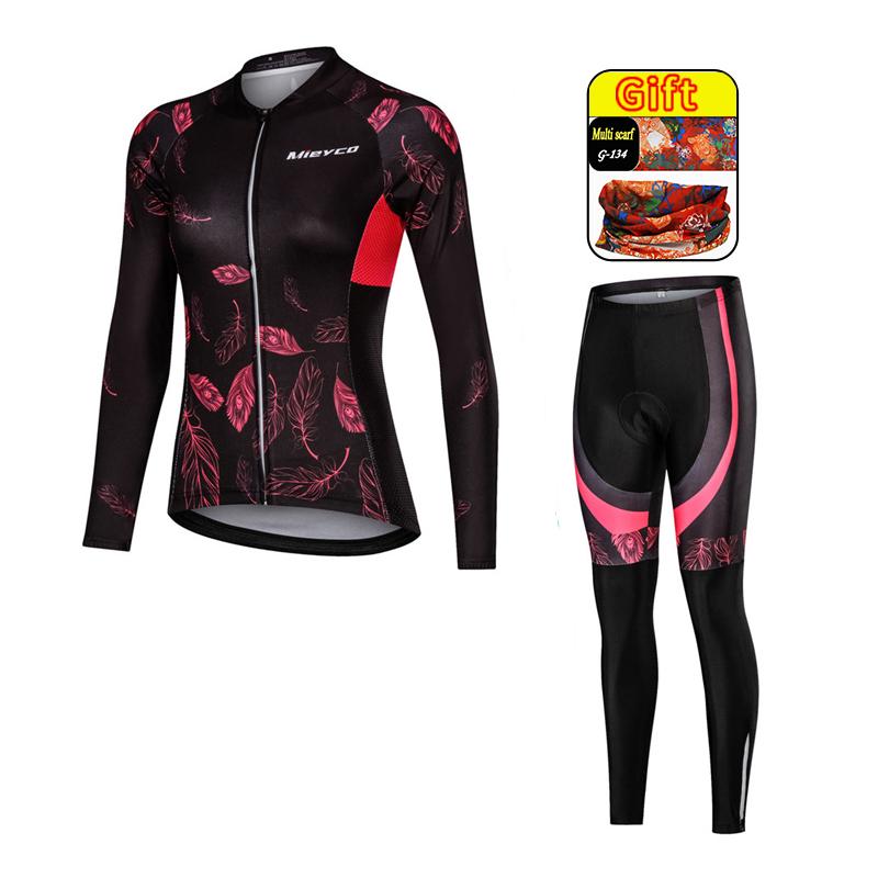 Dámský cyklistický dres s dlouhým rukávem a kalhoty Set MTB Outfit Rychleschnoucí Prodyšný Silniční kolo Jízda Sportovní oblečení