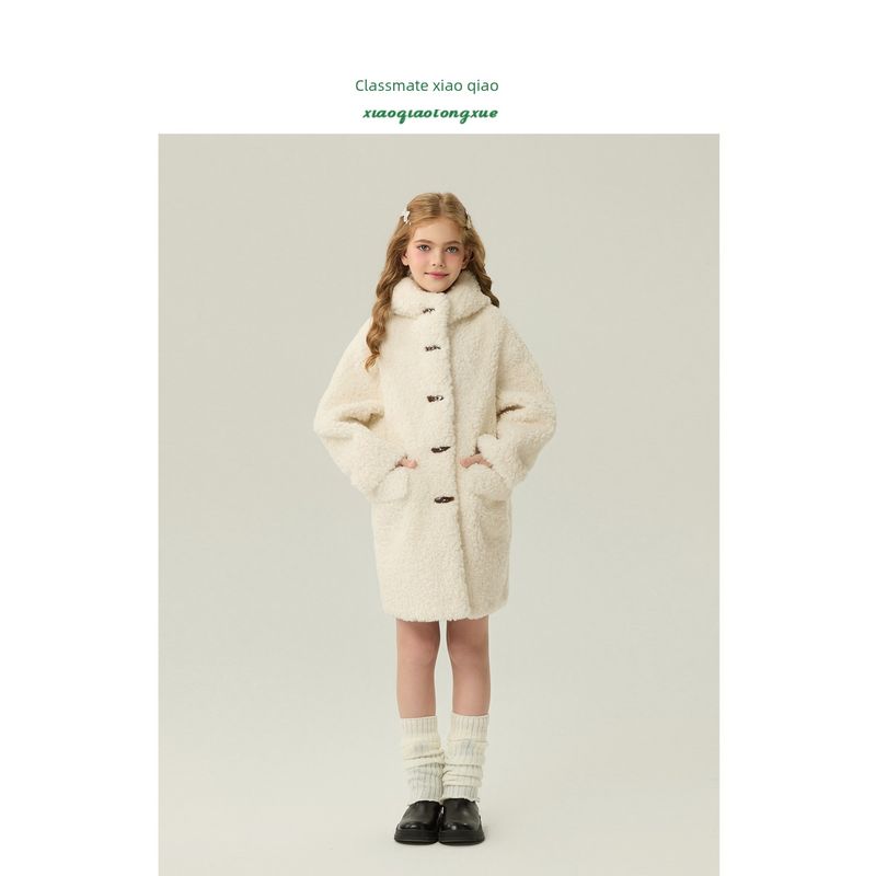 Children's Fur Coat 2025 Autumn and Winter New Style Girls' Imitation Lamb Wool Coat for Little Girls, Mid-Length Hooded