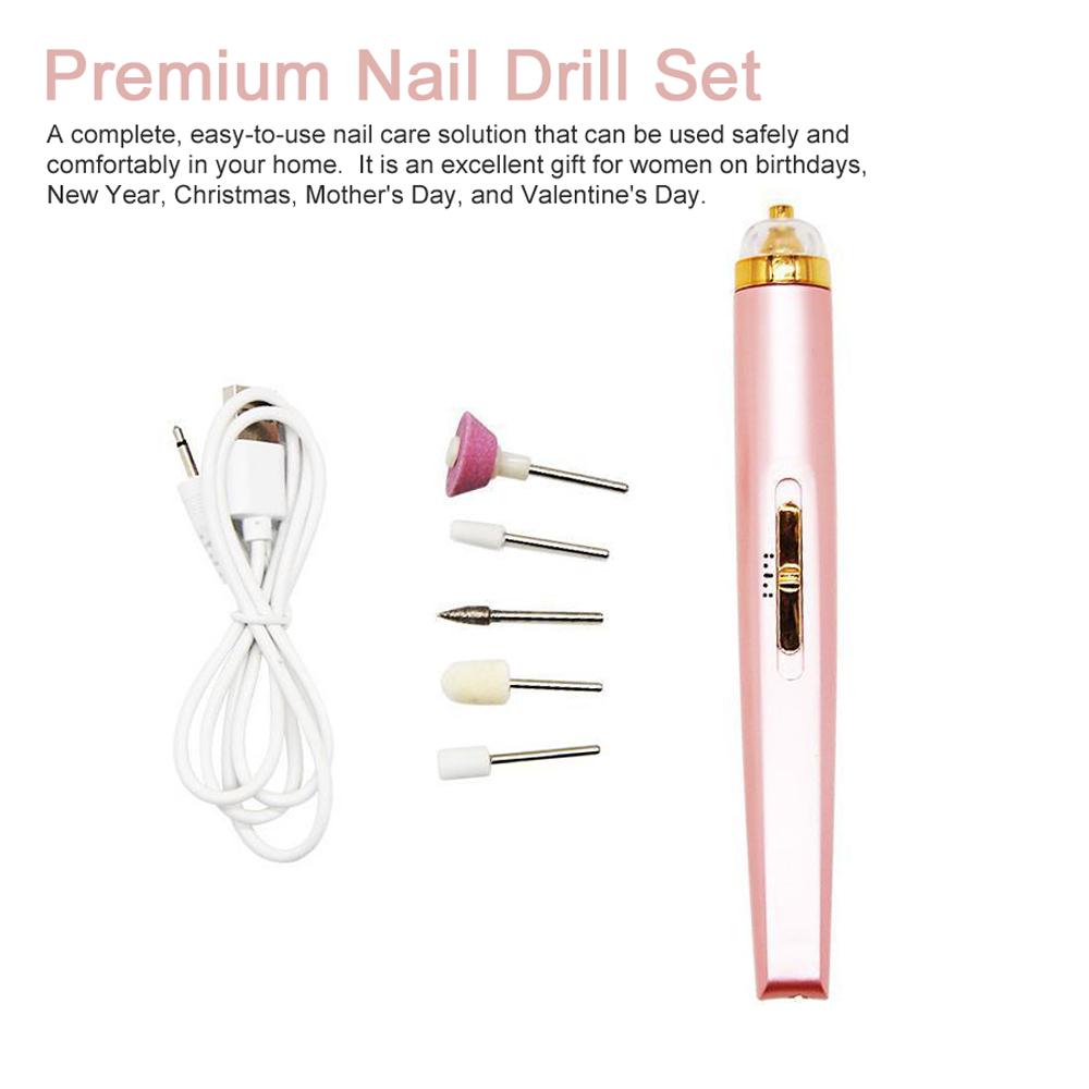 5In1 Electric Nail Drill Machine with Light Portable Electric Manicure Art Pen Tools for