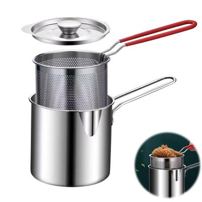 Stainless Steel Frying Pan Small Frying Pan Built-in Filter Basket Versatile Cooking Pot for Frying French Fries Chicken Wings Beef Balls