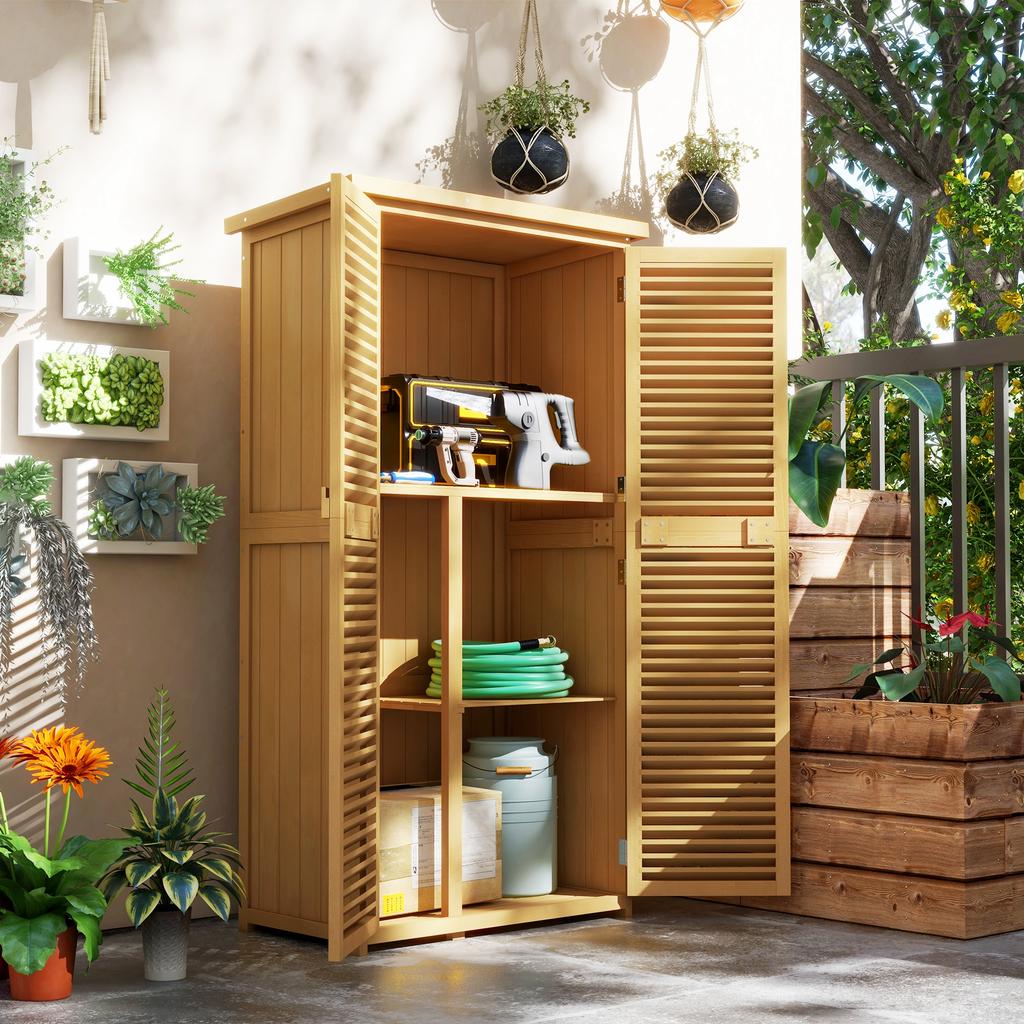 Garden Cabinet, Weatherproof, 2 Doors with Lock, Pine Wood, 87L X 46.5W X 160H Cm, Light Yellow