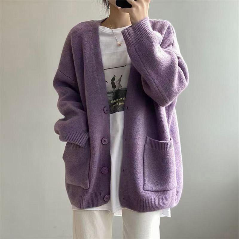 INDFS Women's Fashion Casual Fall Winter Solid Color Print Long Sleeve V-Neck Sweaters