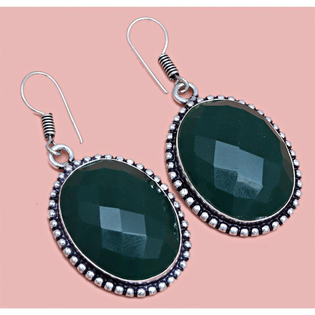 Onyx Green Pendant Set Earrings Jewelry Gemstone Handmade Ethnic