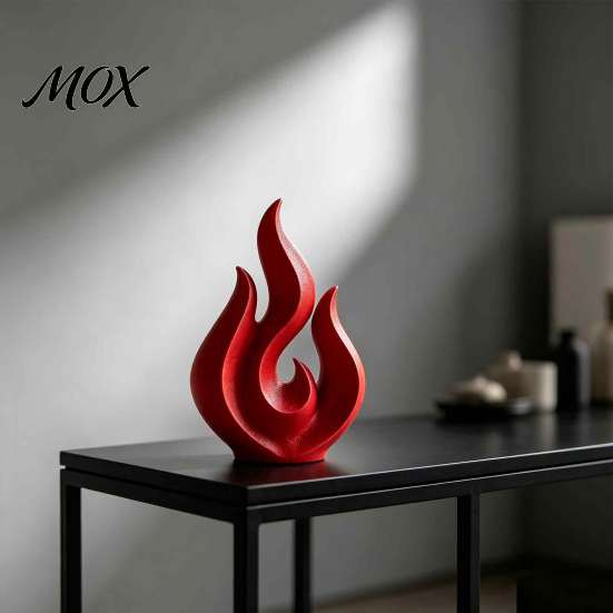Moderne Abstrakte Skulptur 3D Gedruckte Flammen-Skulptur, Matt Rote Hohl-Statue, Kreative Heimdekoration Minimalistische Kunst Schreibtisch-Ornament für