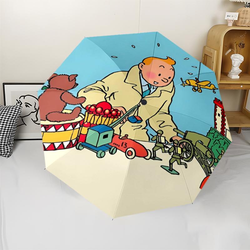 Tintin Theme Automatic Umbrella, Lightweight & Portable, 8 Rib, Perfect for Outdoor Travel, Birthdays, Christmas, Gifts.