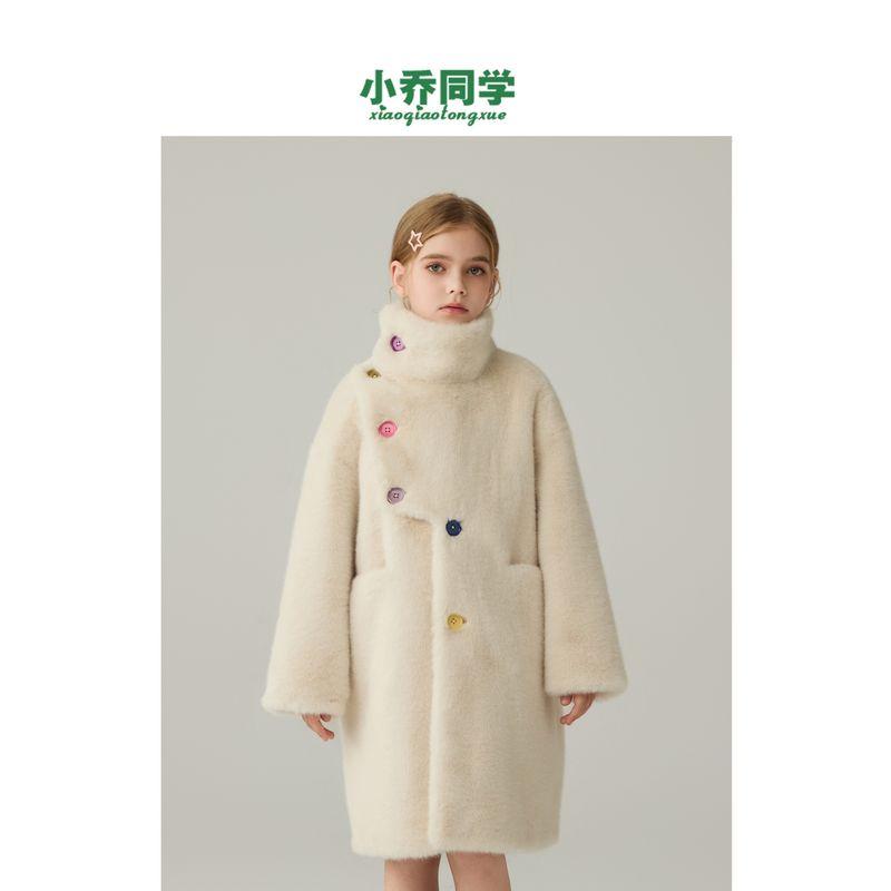 Children s Faux Fur Coat, Faux Mink Fur, 2025 Autumn and Winter New Style, Girls  Mid-Length Coat Milk White 140