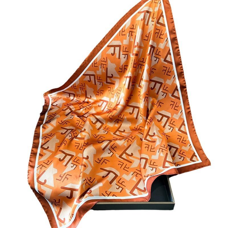 Korean version of printed temperament square scarf simulation silk 71cm headscarf versatile women's travel scarf silk scarf sunscreen shawl
