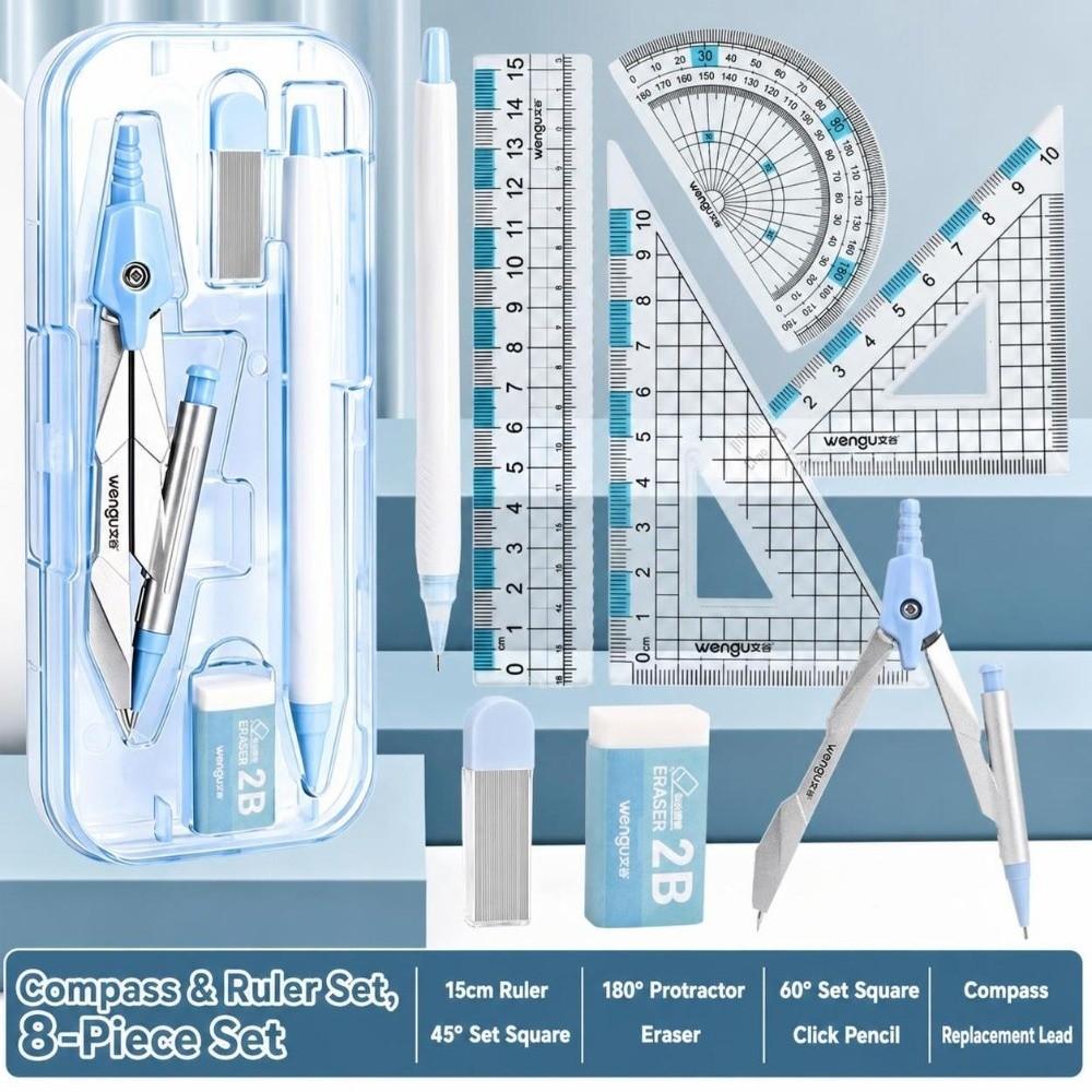 8-teiliges Winkelmesser-Dreiecklineal-Set Schülerzirkel-Set Zeichenzirkel Schulbedarf
