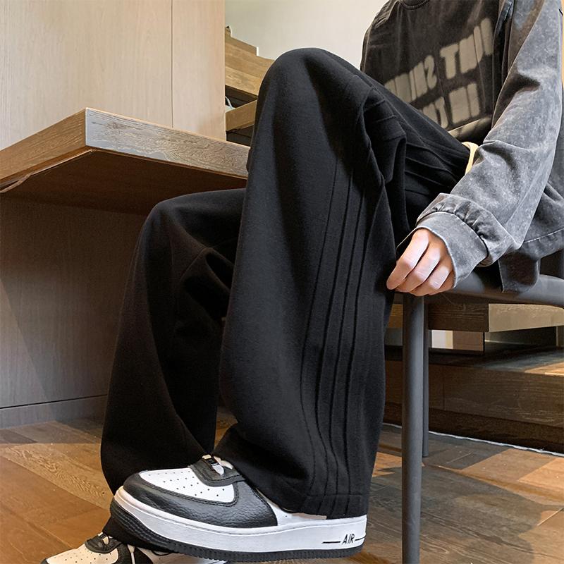

Trendy Brand Loose Sports for Men Autumn American Retro Gray Wide-leg Drapey Casual Pants XXXL чорний