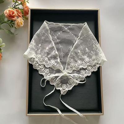 Elegant White Woven Floral Lace Hair Scarf Wraps Sweet Retro Lace Hair Accessories Breathable Triangle Headscarf Travel