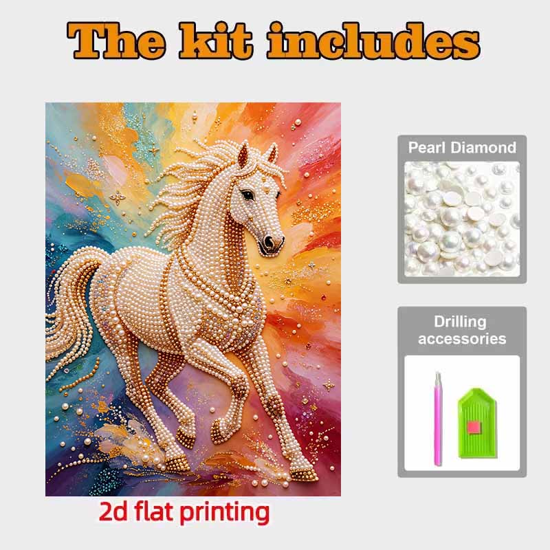 Pearl Painting 5D DIY Colorful Running Horse Gemstone Art Diamond Painting Kit for Adults/Beginners Gift Ideas Home Decor Wall Art