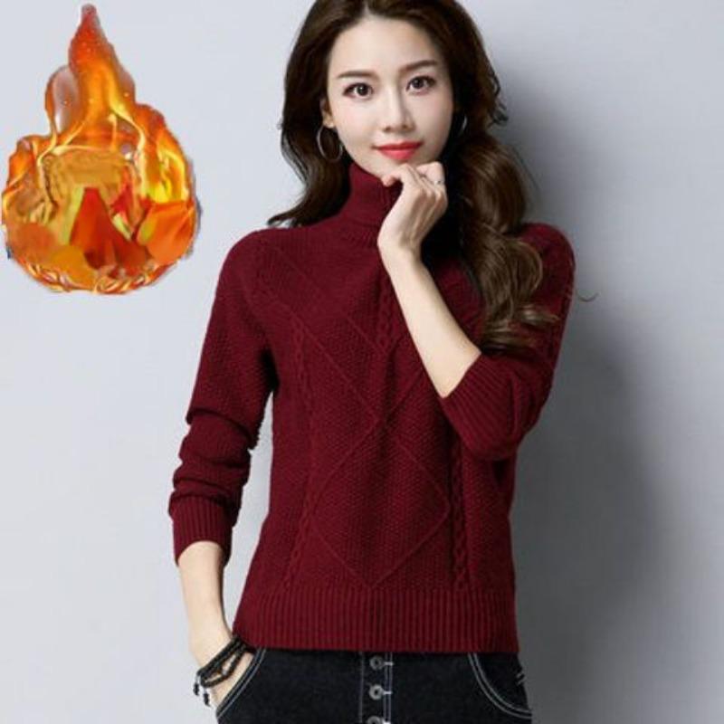 Укороченный свитер с воротником на бархатной подкладке зимний утепленный пуловер с плюшевой подошвой теплые топы с длинными рукавами женский повседневный свитер S вино красного 2369₽