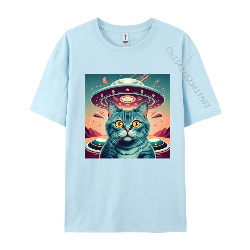Elegant Cat Selfie Ufo Tshirt High Quality Men T Shirt Cosie Tops Shirt Unique Printed Funky Tshirt