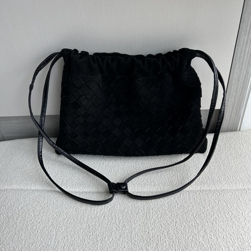 26 Genuine Leather Women s Bag Suede Matte Blessing Pleated Drawstring Garbage All-match 32x21x1cm чёрный